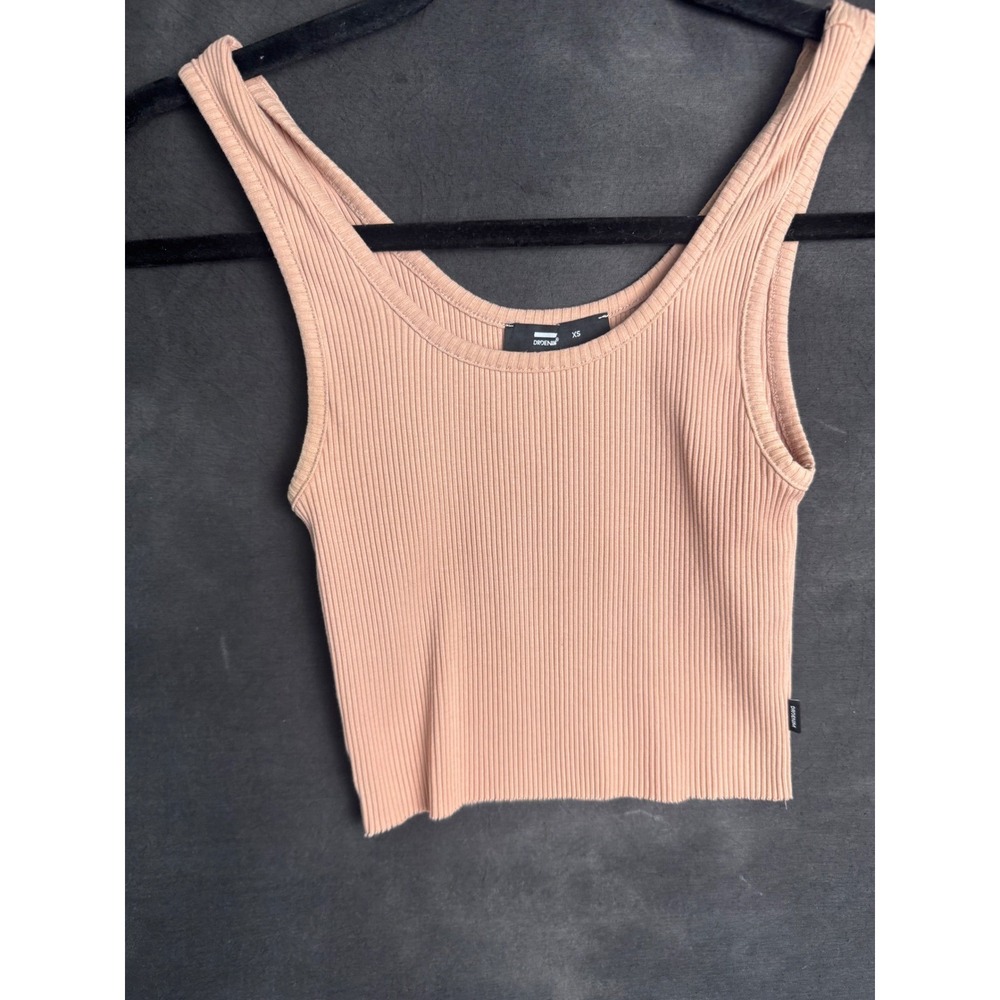 Dr Denim Maxida Top XS Warm Clay Tan Ribbed Crop Tank Scoop Neck Stretch Cotton